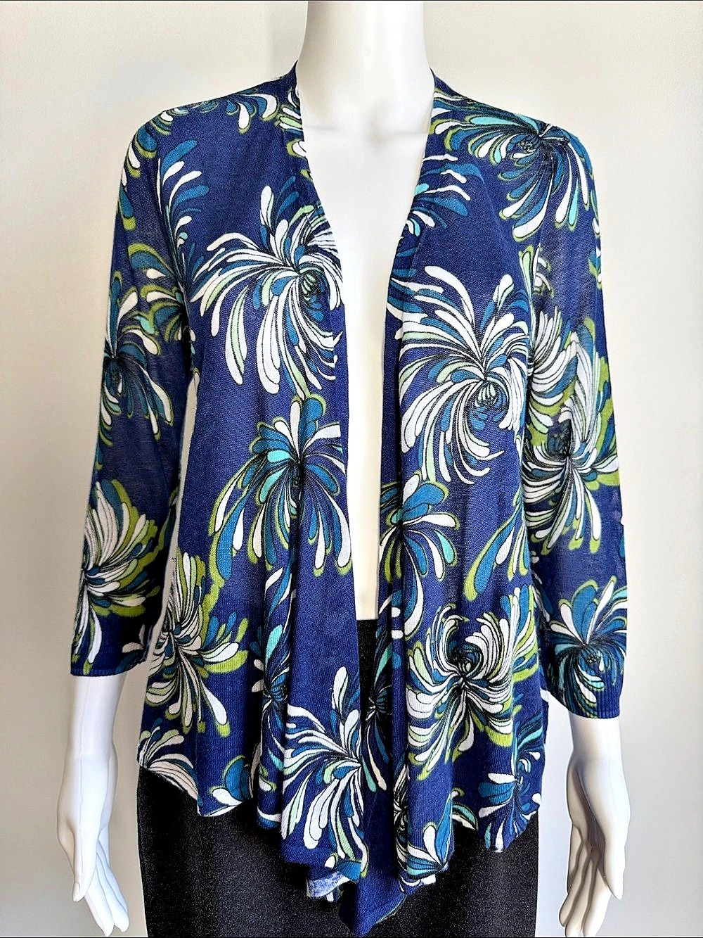Chico’s Floral Tie Front Cardigan Blue Green Size 0 Small